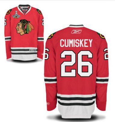 Men's Chicago Blackhawks #26 Kyle Cumiskey Red Jersey W0-2015 Stanley Cup Champion Patch