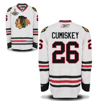 Men's Chicago Blackhawks #26 Kyle Cumiskey White Jersey W-2015 Stanley Cup Champion Patch