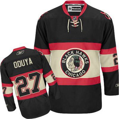 Men's Chicago Blackhawks #27 Johnny Oduya Premier Black New Third NHL Jersey W-2015 Stanley Cup Champion Patch 1