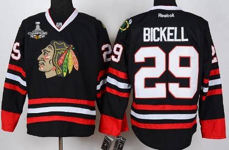 Men's Chicago Blackhawks #29 Bryan Bickell Black Jersey W-2015 Stanley Cup Champion Patch