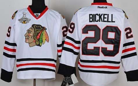 Men's Chicago Blackhawks #29 Bryan Bickell White Jersey W-2015 Stanley Cup Champion Patch