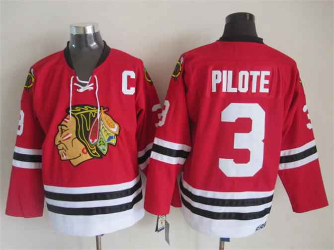 Men's Chicago Blackhawks #3 Pierre Pilote 1957-58 Red Vintage Jersey