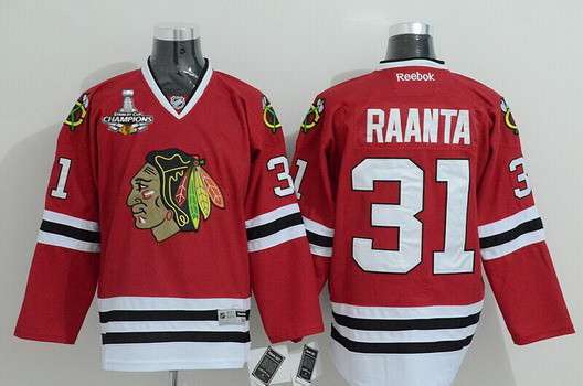 Men's Chicago Blackhawks #31 Antti Raanta Red Jersey W-2015 Stanley Cup Champion Patch