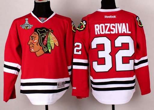 Men's Chicago Blackhawks #32 Michal Rozsival Red Jersey W-2015 Stanley Cup Champion Patch