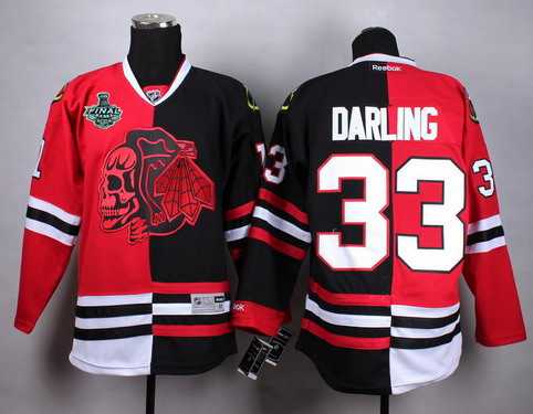 Men's Chicago Blackhawks #33 Scott Darling 2015 Stanley Cup Red&Black Two Tone With Red Skulls Jersey