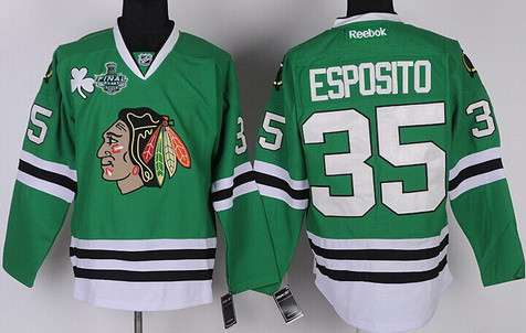 Men's Chicago Blackhawks #35 Tony Esposito 2015 Stanley Cup Green Jersey
