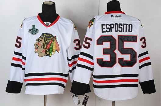 Men's Chicago Blackhawks #35 Tony Esposito 2015 Stanley Cup White Jersey