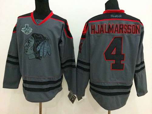 Men's Chicago Blackhawks #4 Niklas Hjalmarsson 2015 Stanley Cup Charcoal Gray Jersey