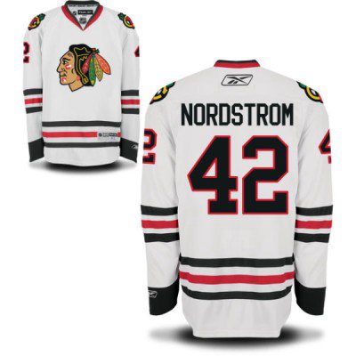 Men's Chicago Blackhawks #42 Joakim Nordstrom White Away NHL Jersey W-2015 Stanley Cup Champion Patch 1