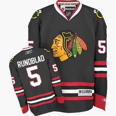 Men's Chicago Blackhawks #5 David Rundblad Black Third NHL Jersey W-2015 Stanley Cup Champion Patch 1