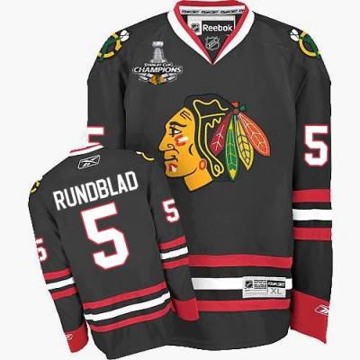 Men's Chicago Blackhawks #5 David Rundblad Black Third NHL Jersey W-2015 Stanley Cup Champion Patch
