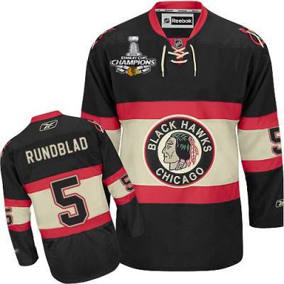 Men's Chicago Blackhawks #5 David Rundblad Premier Black New Third NHL Jersey W-2015 Stanley Cup Champion Patch