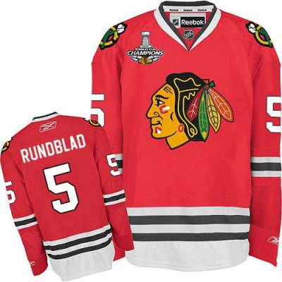 Men's Chicago Blackhawks #5 David Rundblad Red Home Jersey W-2015 Stanley Cup Champion Patch