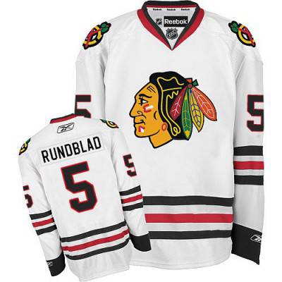 Men's Chicago Blackhawks #5 David Rundblad White Away NHL Jersey W-2015 Stanley Cup Champion Patch 1
