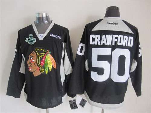 Men's Chicago Blackhawks #50 Corey Crawford 2015 Stanley Cup 2014 Black Practice Jersey