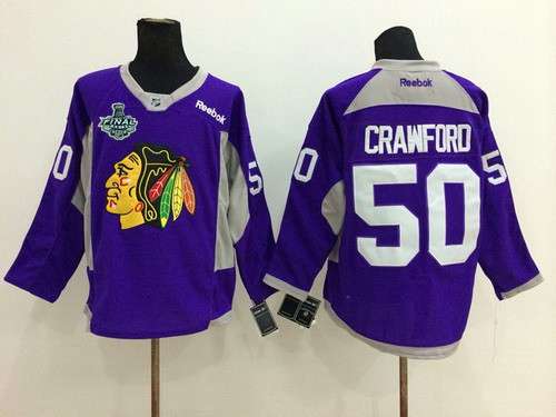 Men's Chicago Blackhawks #50 Corey Crawford 2015 Stanley Cup 2014 Purple Practice Jersey