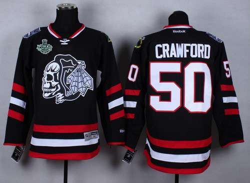Men's Chicago Blackhawks #50 Corey Crawford 2015 Stanley Cup 2014 Stadium Series Black With Black Skulls Jersey