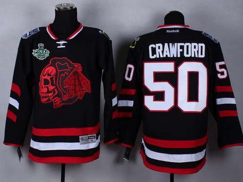 Men's Chicago Blackhawks #50 Corey Crawford 2015 Stanley Cup 2014 Stadium Series Black With Red Skulls Jersey