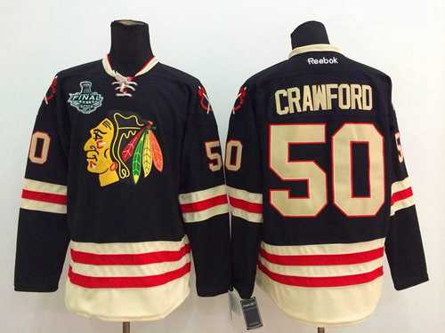 Men's Chicago Blackhawks #50 Corey Crawford 2015 Stanley Cup 2015 Winter Classic Black Jersey