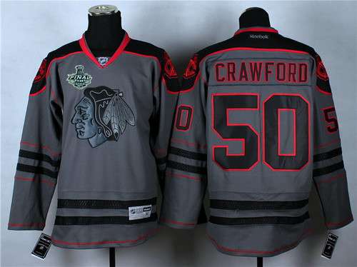 Men's Chicago Blackhawks #50 Corey Crawford 2015 Stanley Cup Charcoal Gray Jersey