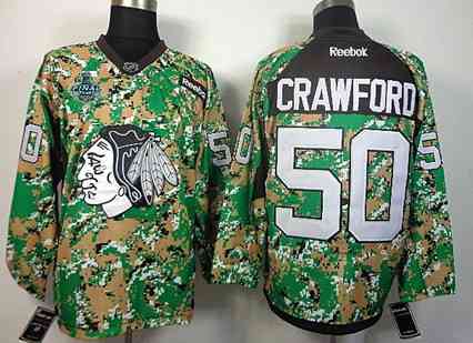 Men's Chicago Blackhawks #50 Corey Crawford 2015 Stanley Cup Digital Camo Veteran's Day Practice Jersey