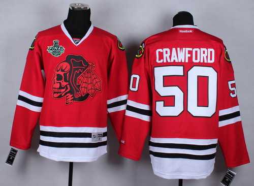 Men's Chicago Blackhawks #50 Corey Crawford 2015 Stanley Cup Red With Red Skulls Jersey