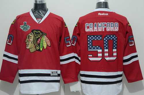 Men's Chicago Blackhawks #50 Corey Crawford 2015 Stanley Cup USA Flag Fashion Red Jersey