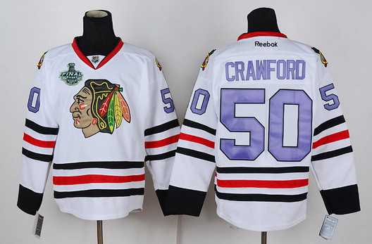 Men's Chicago Blackhawks #50 Corey Crawford 2015 Stanley Cup White With Purple Jersey