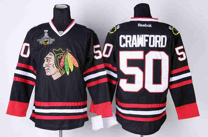 Men's Chicago Blackhawks #50 Corey Crawford Black Jersey W-2015 Stanley Cup Champion Patch