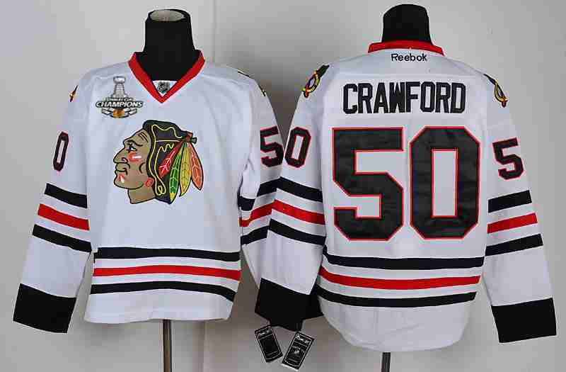 Men's Chicago Blackhawks #50 Corey Crawford White Jersey W-2015 Stanley Cup Champion Patch