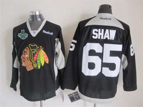 Men's Chicago Blackhawks #65 Andrew Shaw 2015 Stanley Cup 2014 Black Practice Jersey