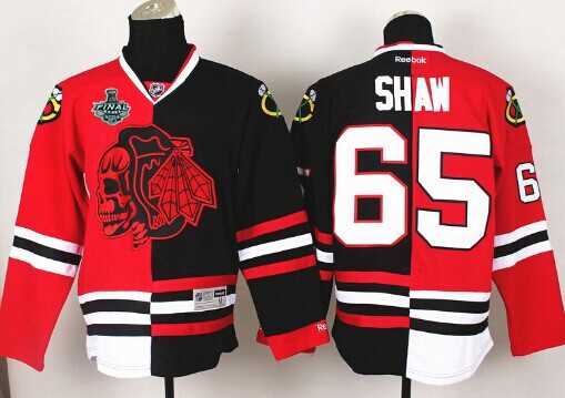 Men's Chicago Blackhawks #65 Andrew Shaw 2015 Stanley Cup Red&Black Two Tone With Red Skulls Jersey