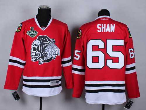Men's Chicago Blackhawks #65 Andrew Shaw 2015 Stanley Cup Red With Black Skulls Jersey