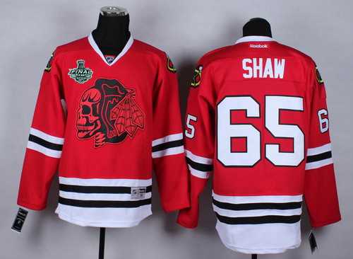 Men's Chicago Blackhawks #65 Andrew Shaw 2015 Stanley Cup Red With Red Skulls Jersey