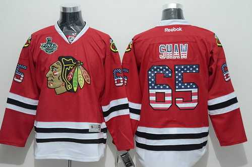 Men's Chicago Blackhawks #65 Andrew Shaw 2015 Stanley Cup USA Flag Fashion Red Jersey