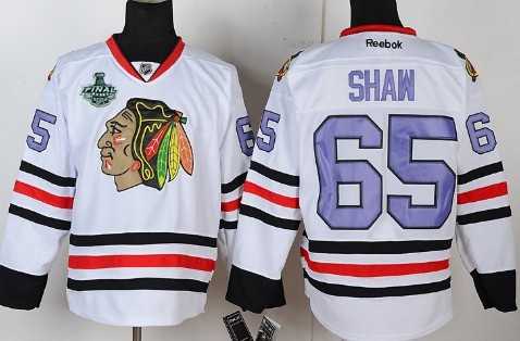 Men's Chicago Blackhawks #65 Andrew Shaw 2015 Stanley Cup White With Purple Jersey