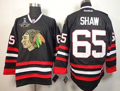 Men's Chicago Blackhawks #65 Andrew Shaw Black Jersey W-2015 Stanley Cup Champion Patch