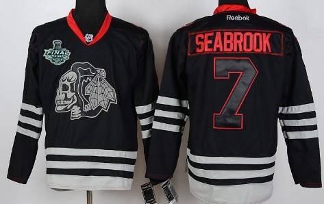 Men's Chicago Blackhawks #7 Brent Seabrook 2015 Stanley Cup Black Ice Skulls Jersey