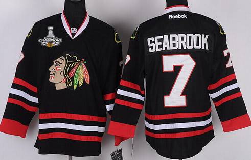 Men's Chicago Blackhawks #7 Brent Seabrook Black Jersey W-2015 Stanley Cup Champion Patch