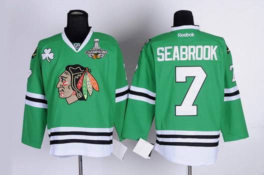 Men's Chicago Blackhawks #7 Brent Seabrook Green Jersey W-2015 Stanley Cup Champion Patch