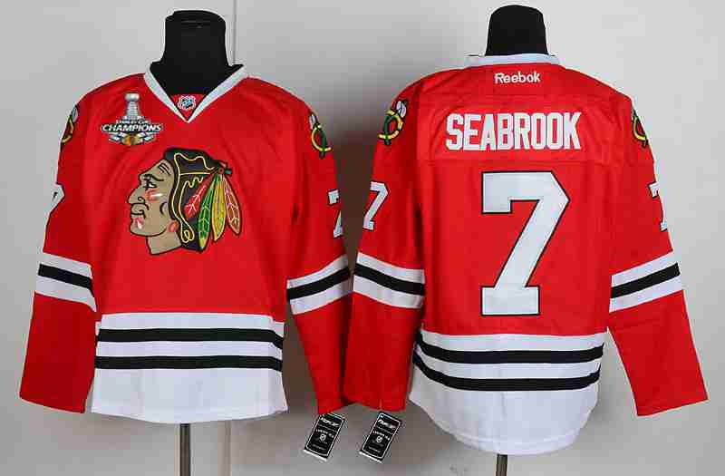 Men's Chicago Blackhawks #7 Brent Seabrook red Jersey W-2015 Stanley Cup Champion Patch