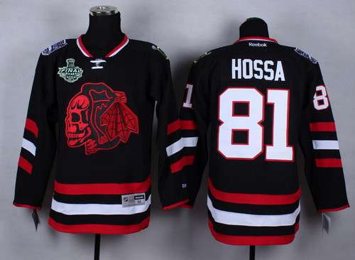 Men's Chicago Blackhawks #81 Marian Hossa 2015 Stanley Cup 2014 Stadium Series Black With Red Skulls Jersey