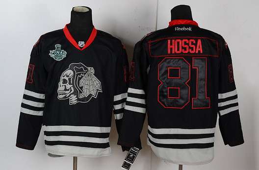 Men's Chicago Blackhawks #81 Marian Hossa Black Ice Skulls Jersey