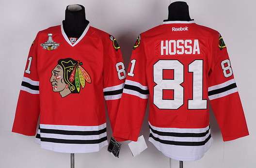 Men's Chicago Blackhawks #81 Marian Hossa Red Jersey W-2015 Stanley Cup Champion Patch