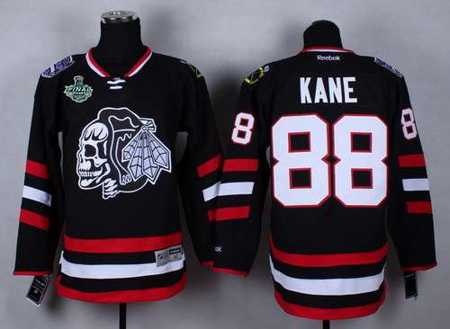 Men's Chicago Blackhawks #88 Patrick Kane 2015 Stanley Cup 2014 Stadium Series Black With Black Skulls Jersey