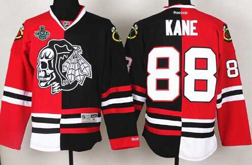 Men's Chicago Blackhawks #88 Patrick Kane 2015 Stanley Cup Red&Black Two Tone With Black Skulls Jersey