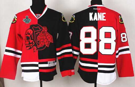 Men's Chicago Blackhawks #88 Patrick Kane 2015 Stanley Cup Red&Black Two Tone With Red Skulls Jersey