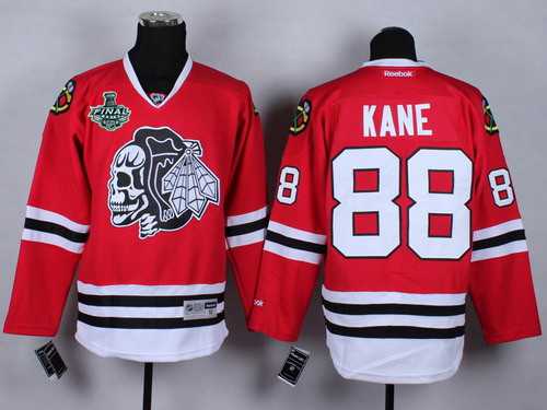 Men's Chicago Blackhawks #88 Patrick Kane 2015 Stanley Cup Red With Black Skulls Jersey