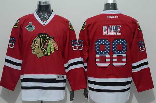 Men's Chicago Blackhawks #88 Patrick Kane 2015 Stanley Cup USA Flag Fashion Red Jersey