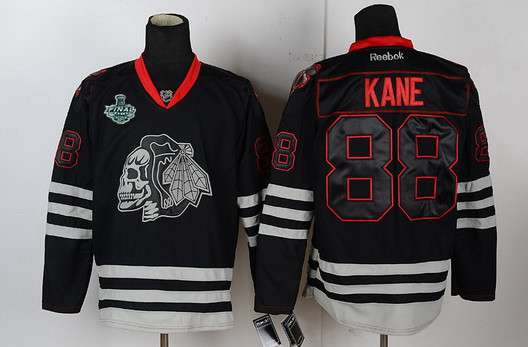 Men's Chicago Blackhawks #88 Patrick Kane Black Ice Skulls Jersey